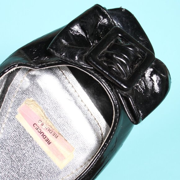 Peep Toe Bow Tie Flats Shiny Patent Black 7 - Picture 6 of 9